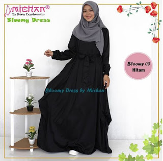 Gamis Michan Hijab Bloomy 03 Hitam
